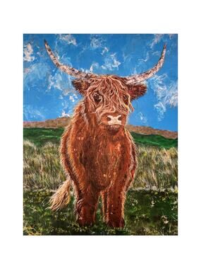 "Highland Cow Big Sky" Art Print from my Original Work 11" x 14" Acid Free
